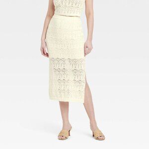 Women's Knit-Style Midi Sweater Skirt - A New Day™ Cream XL